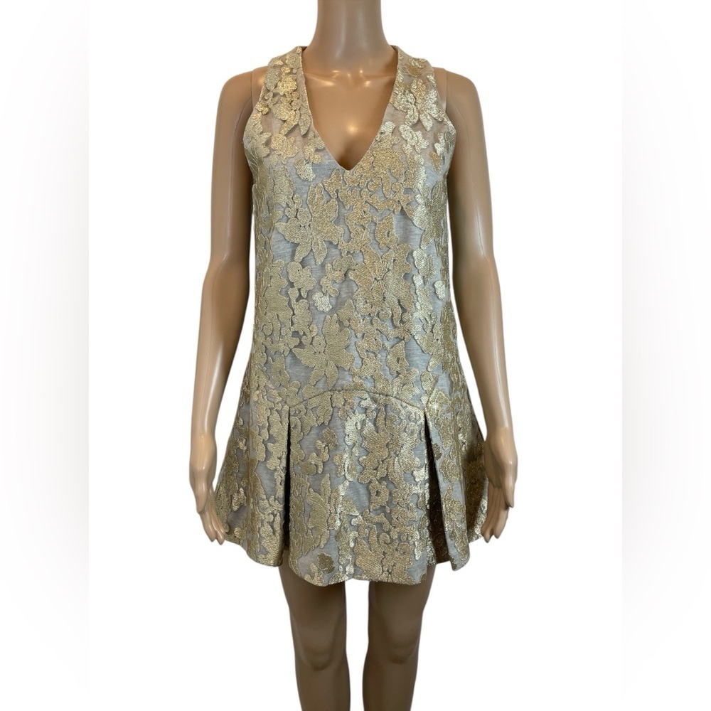 Finders Keepers Metallic Floral Brocade V-Neck Sleeveless Dress size XS